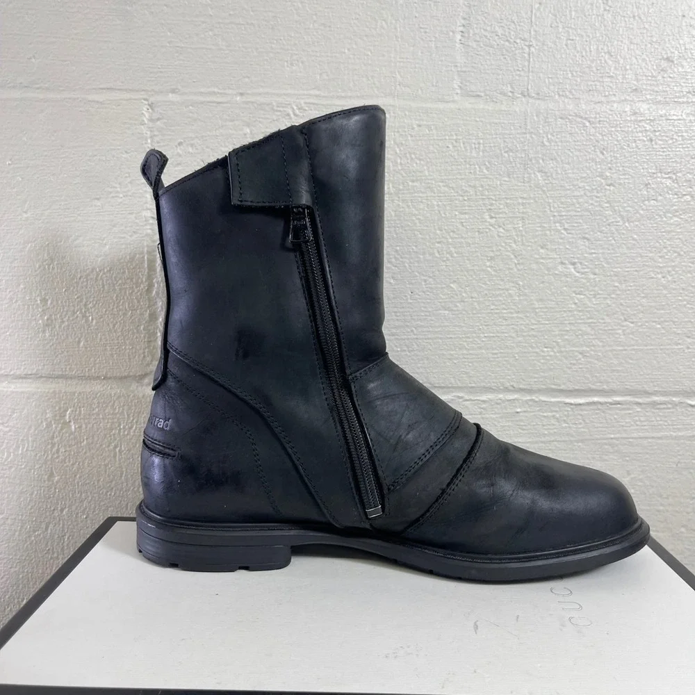 BMW Urban Black Leather Motorcycle Boots Side Zip Riding Shoes Men's 10.5 US